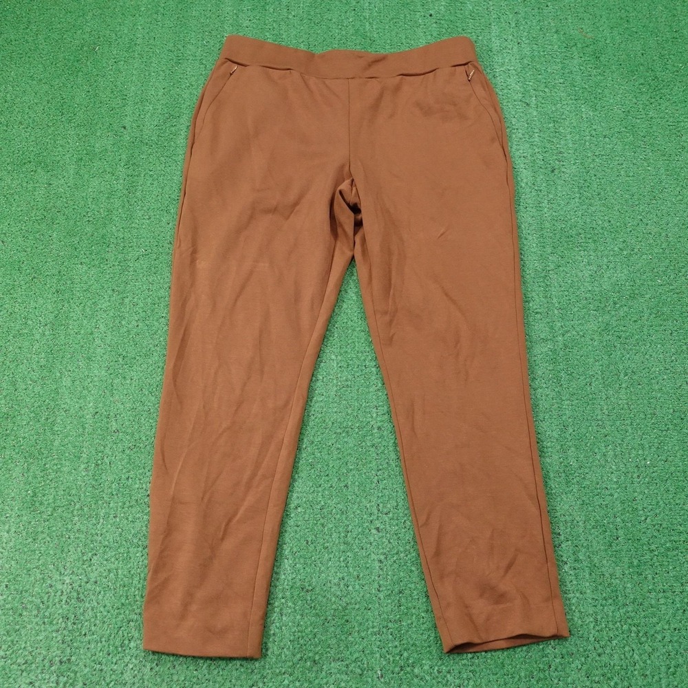 Susan Graver Weekend Pants Womens MP Brown Ponte Ankle Slim Pull On Stretch